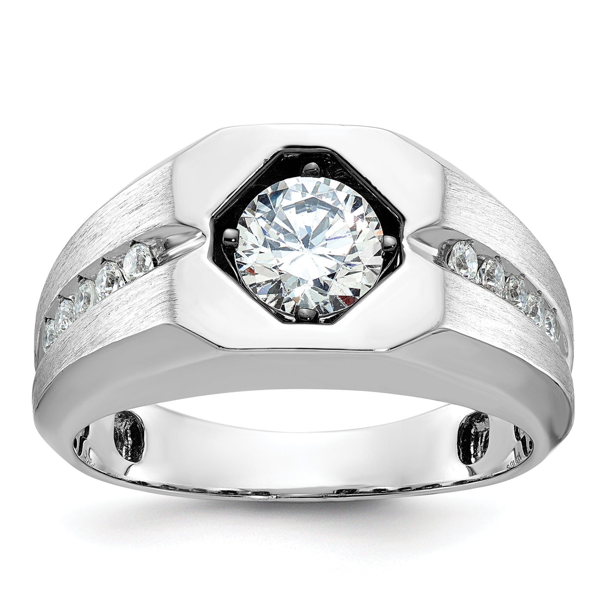 14k White Gold Mens Polished and Satin 1/5 carat Diamond Semi-mount Ring, Mounting Only - Sophia Jewelers Main image