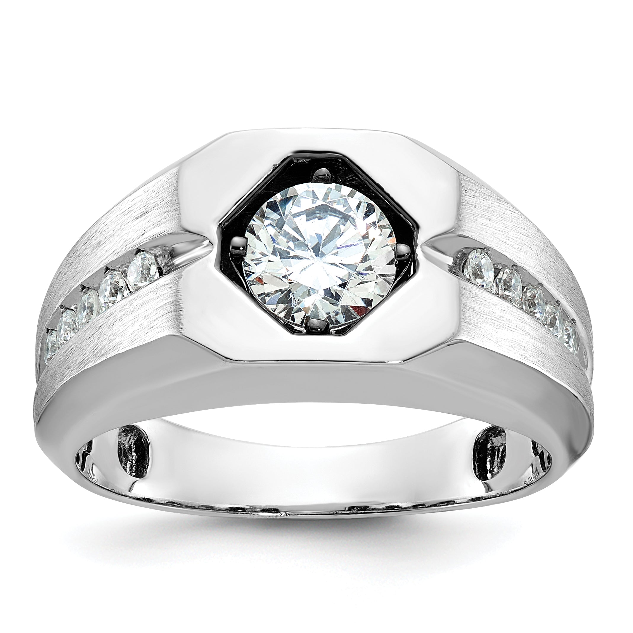 14k White Gold Men's Polished/Satin Complete Lab Grown VS/SI FGH - Sophia Jewelers