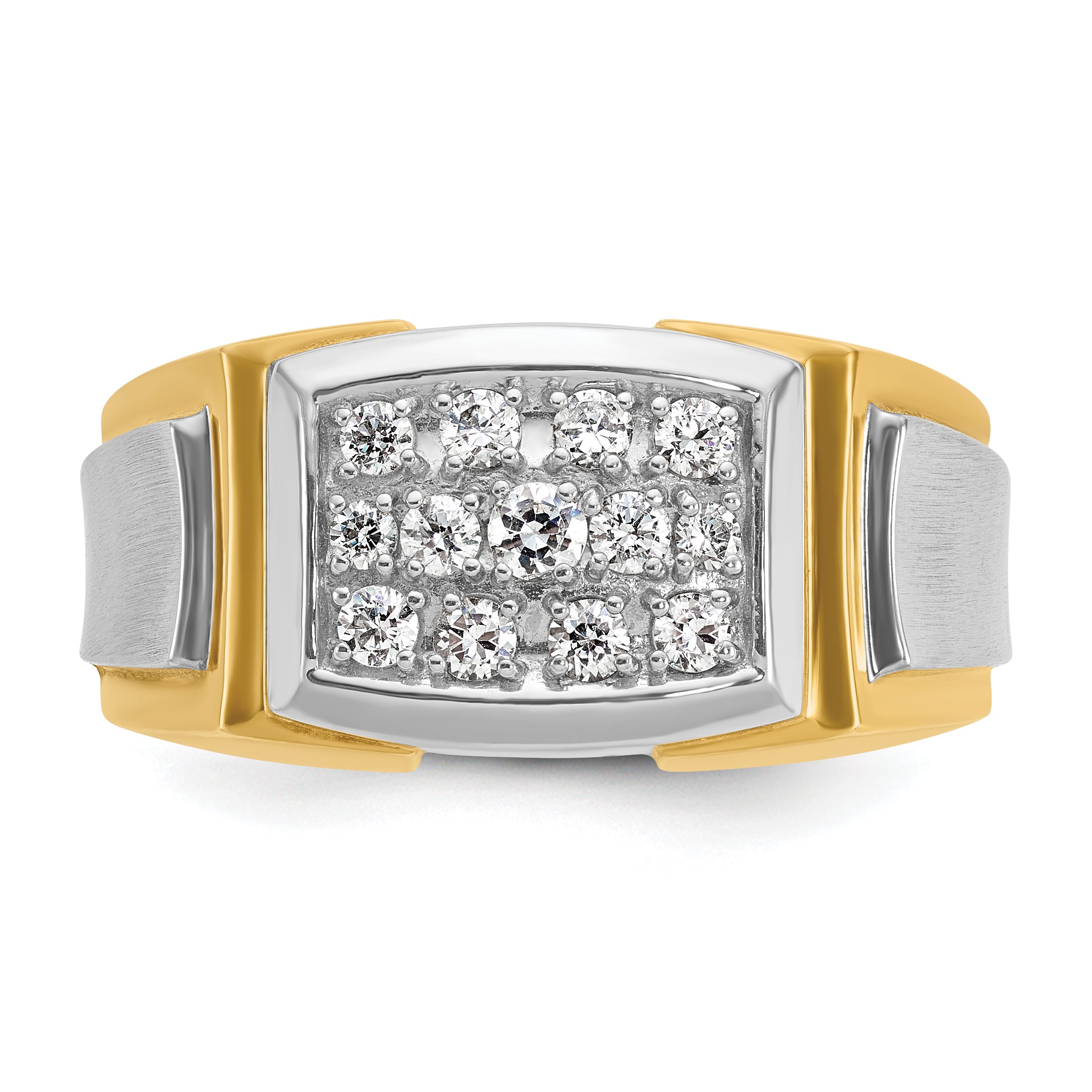 10k with White Rhodium Men's Polished and Satin 1/2 Carat A Quality Diamond Cluster Ring