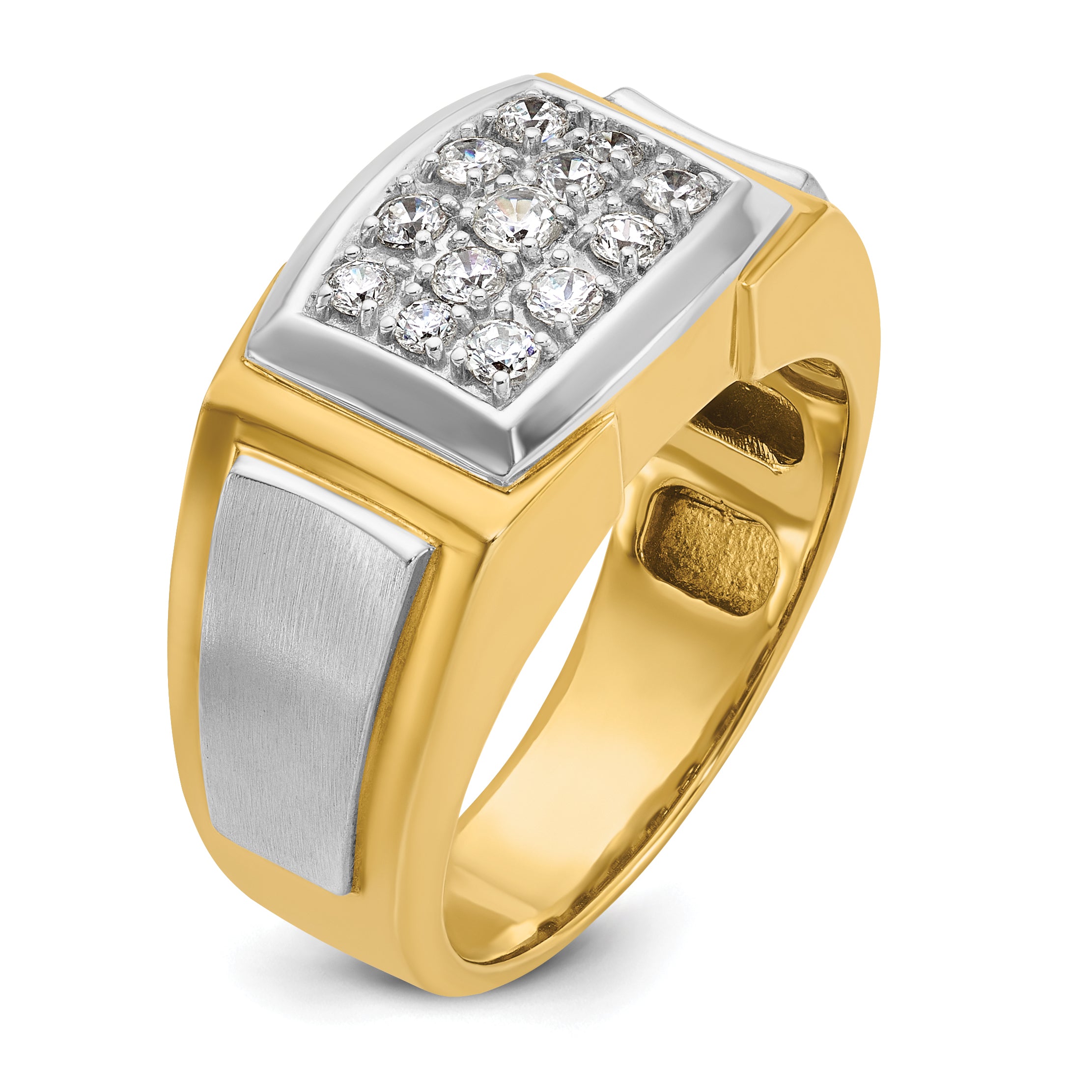 10k with White Rhodium Men's Polished and Satin 1/2 Carat A Quality Diamond Cluster Ring