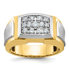 10k with White Rhodium Men's Polished and Satin 1/2 Carat A Quality Diamond Cluster Ring