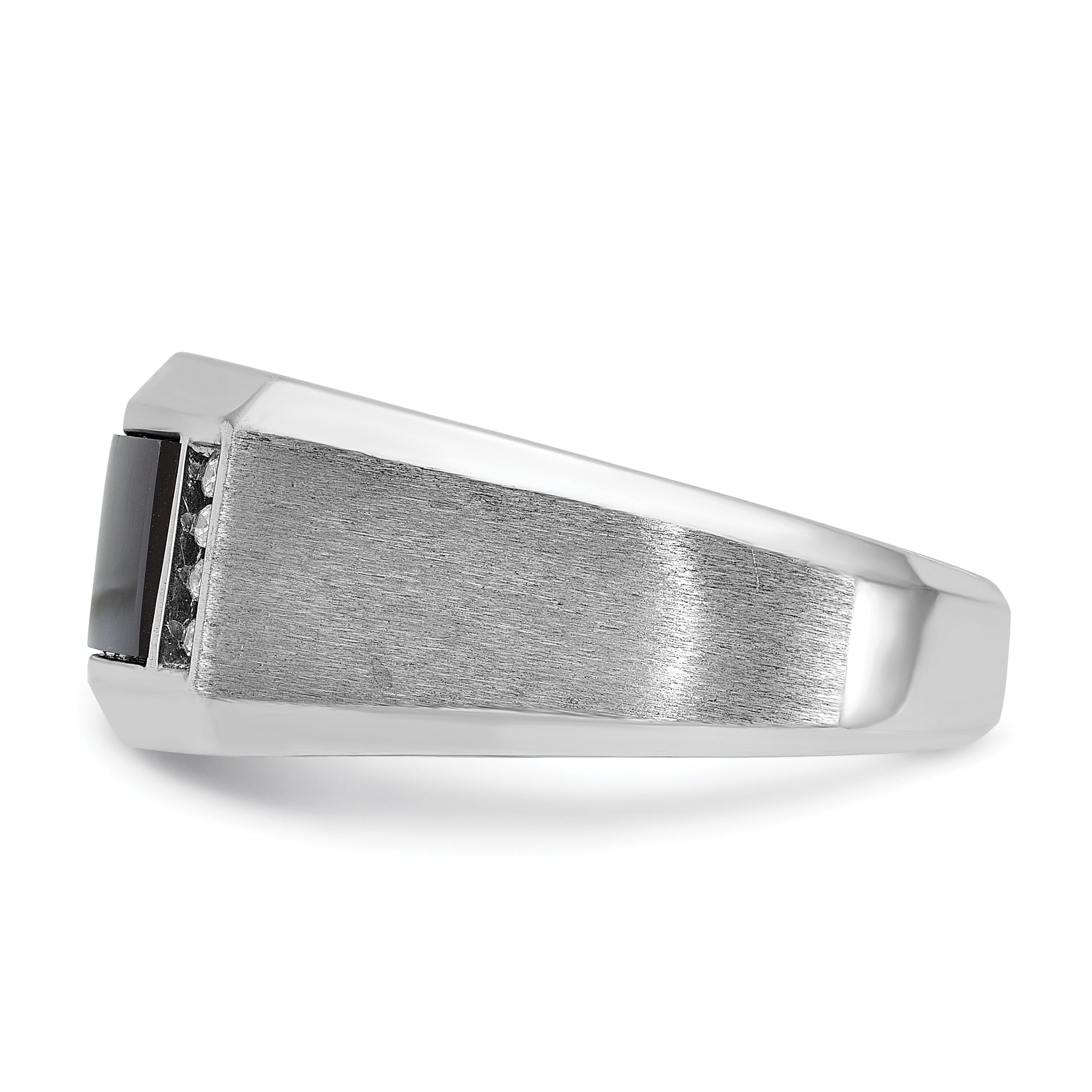 14k White Gold Mens Satin Rectangle Onyx and Diamond Ring Mounting, Mounting Only - Sophia Jewelers