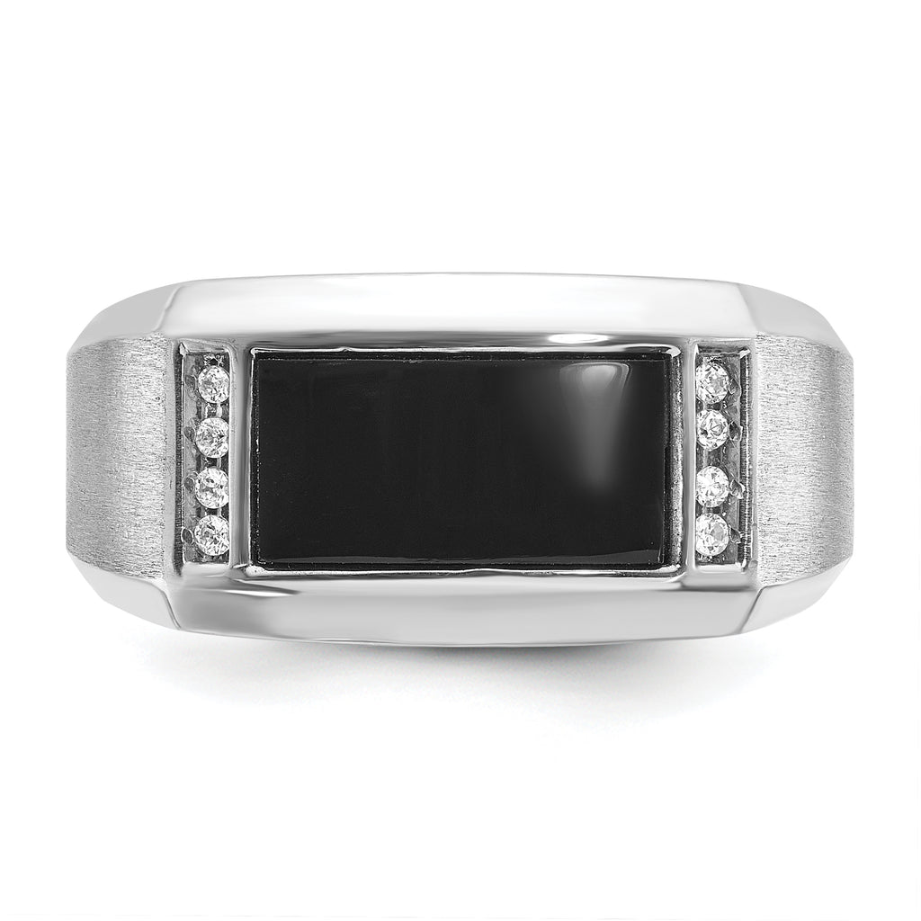 14k White Gold Mens Satin Rectangle Onyx and Diamond Ring Mounting, Mounting Only - Sophia Jewelers