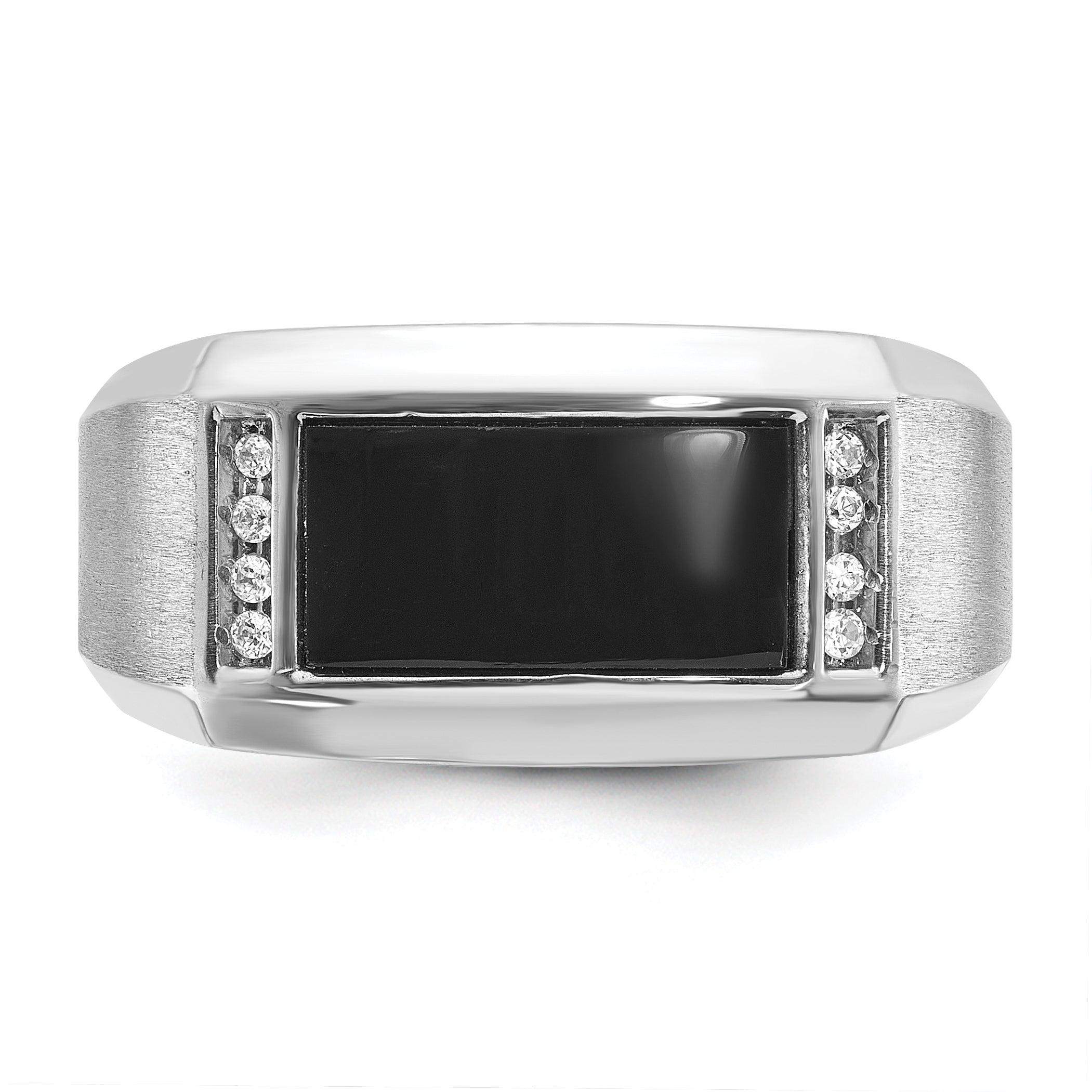 14k White Gold Mens Satin Rectangle Onyx and Diamond Ring Mounting, Mounting Only - Sophia Jewelers