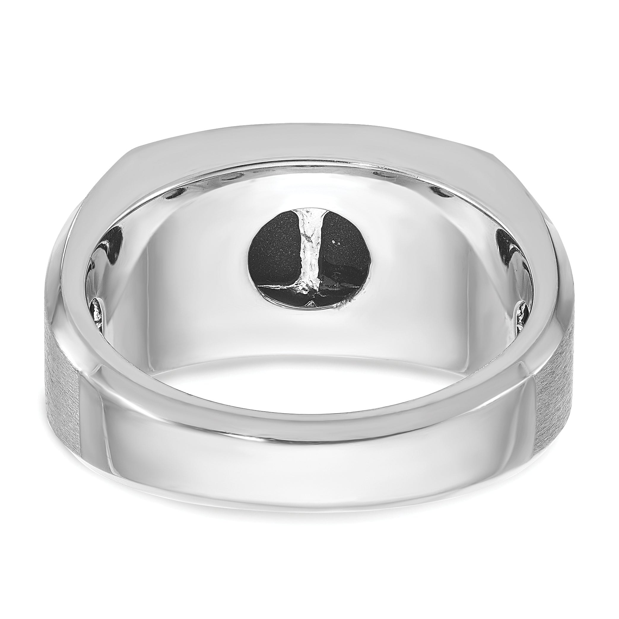 14k White Gold Mens Satin Rectangle Onyx and 1/15 carat Diamond Complete Ring - Sophia Jewelers