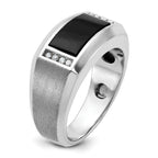 14k White Gold Mens Satin Rectangle Onyx and 1/15 carat Diamond Complete Ring - Sophia Jewelers