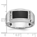 14k White Gold Mens Satin Rectangle Onyx and 1/15 carat Diamond Complete Ring - Sophia Jewelers
