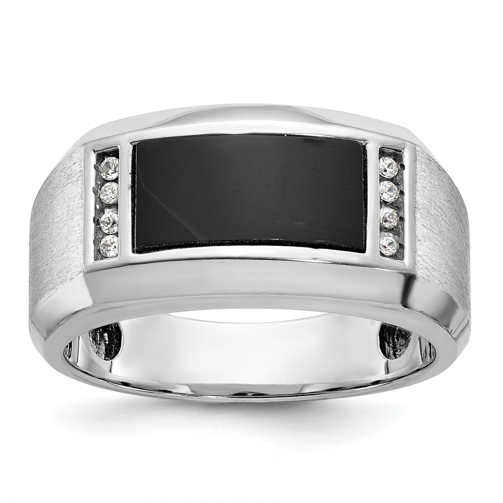 14k White Gold Mens Satin Rectangle Onyx and Diamond Ring Mounting, Mounting Only - Sophia Jewelers