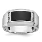 14k White Gold Mens Satin Rectangle Onyx and 1/15 carat Diamond Complete Ring - Sophia Jewelers