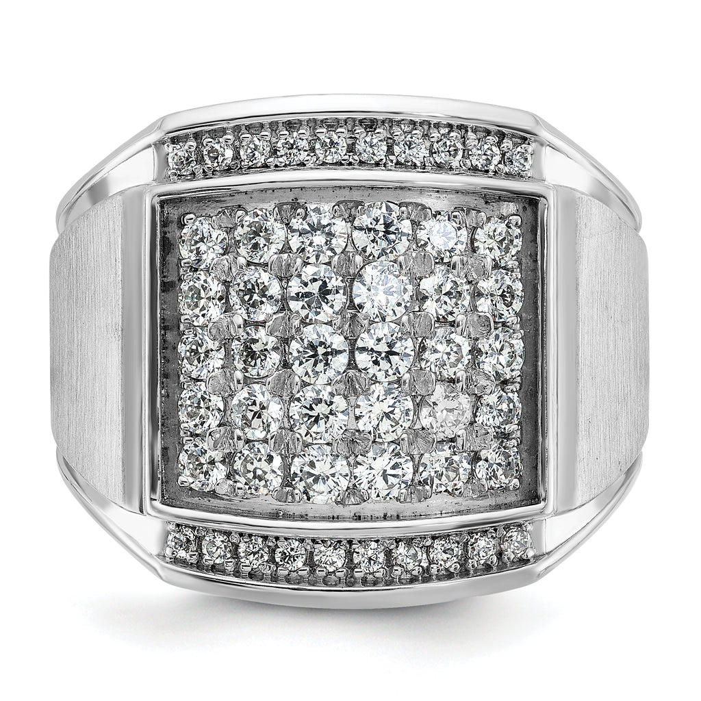 14k White Gold Mens Polished and Satin 1.5 Carat AA Quality Diamond Cluster Ring - Sophia Jewelers