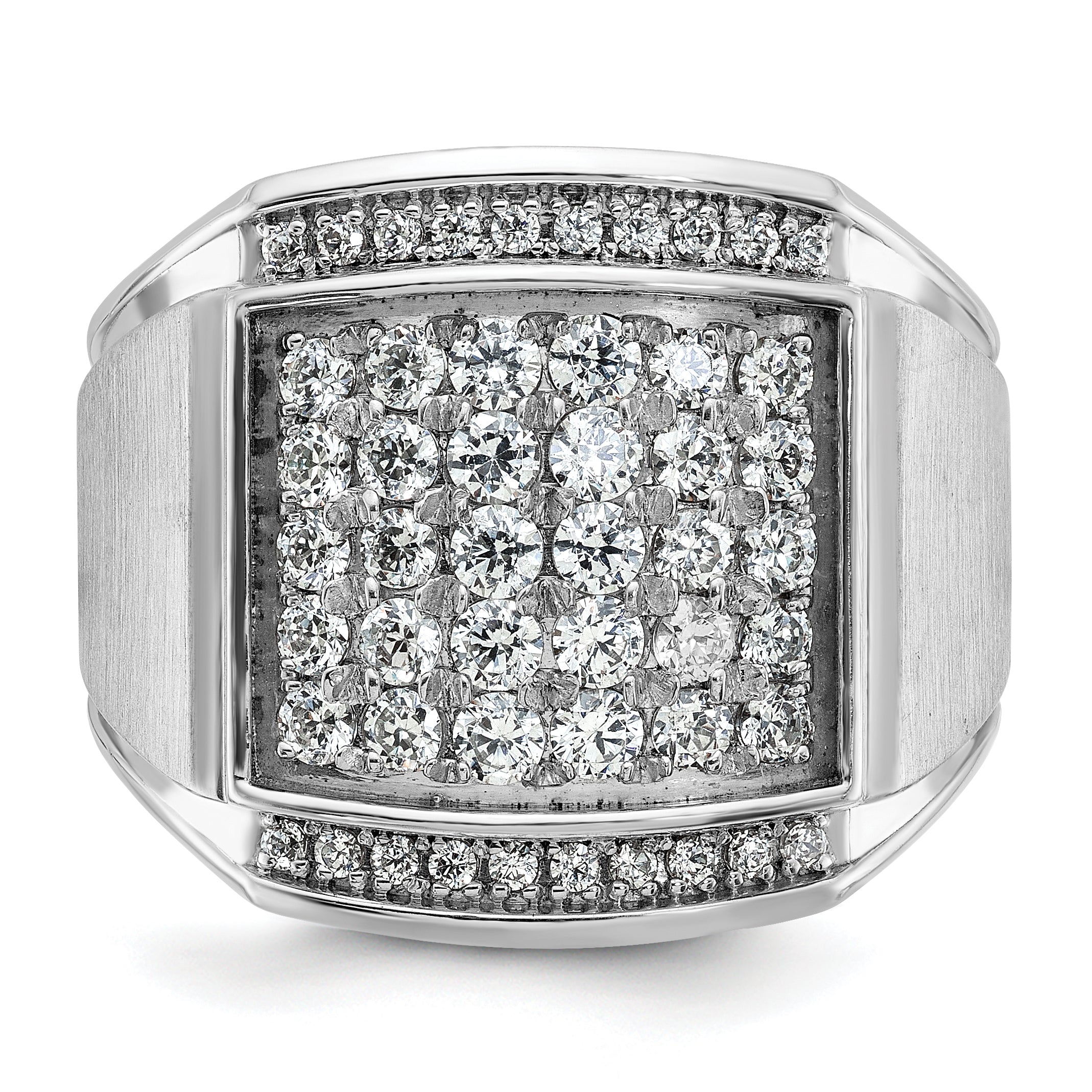 14k White Gold Mens Polished and Satin 1.5 Carat AA Quality Diamond Cluster Ring - Sophia Jewelers