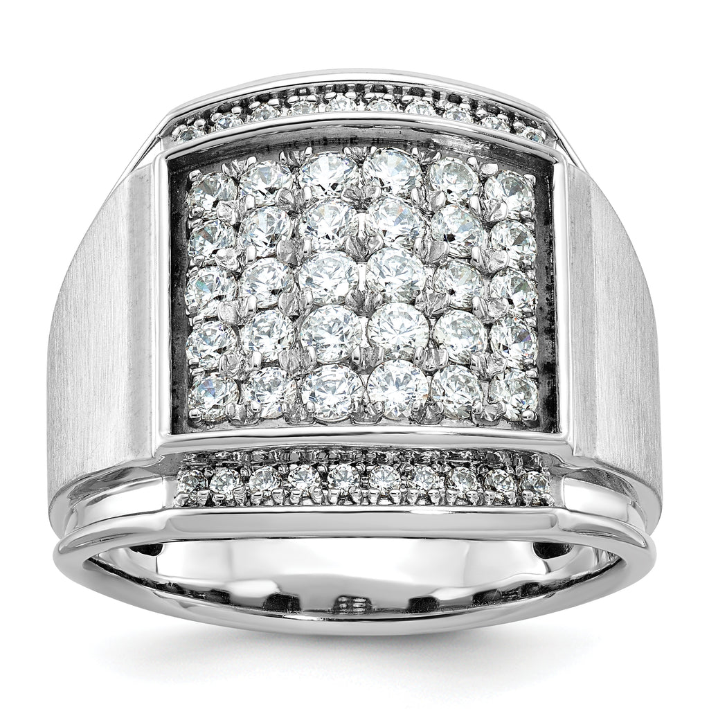 14k White Gold Mens Polished and Satin Cluster Ring Mounting, Mounting Only - Sophia Jewelers