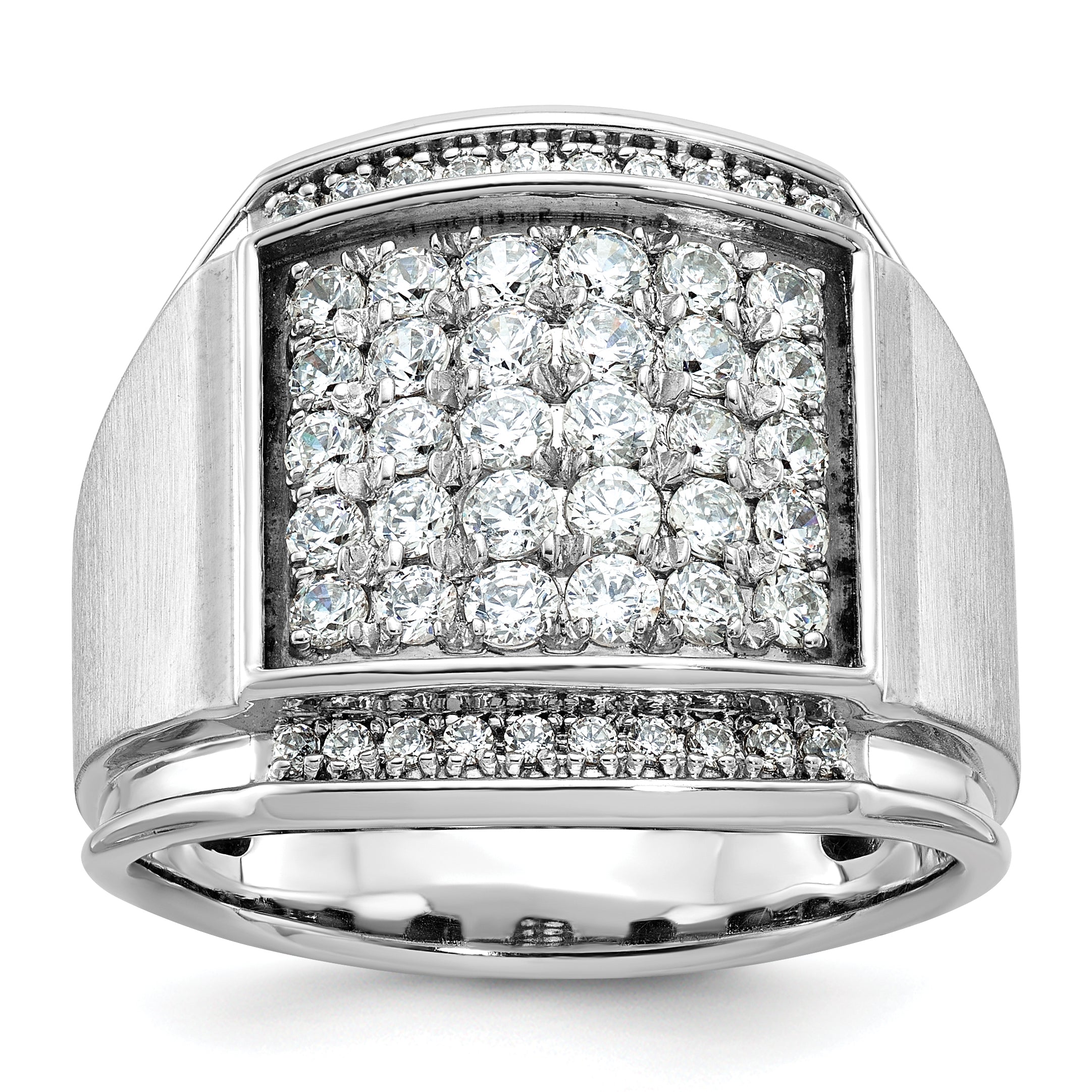 14k White Gold Mens Polished and Satin Cluster Ring Mounting, Mounting Only - Sophia Jewelers