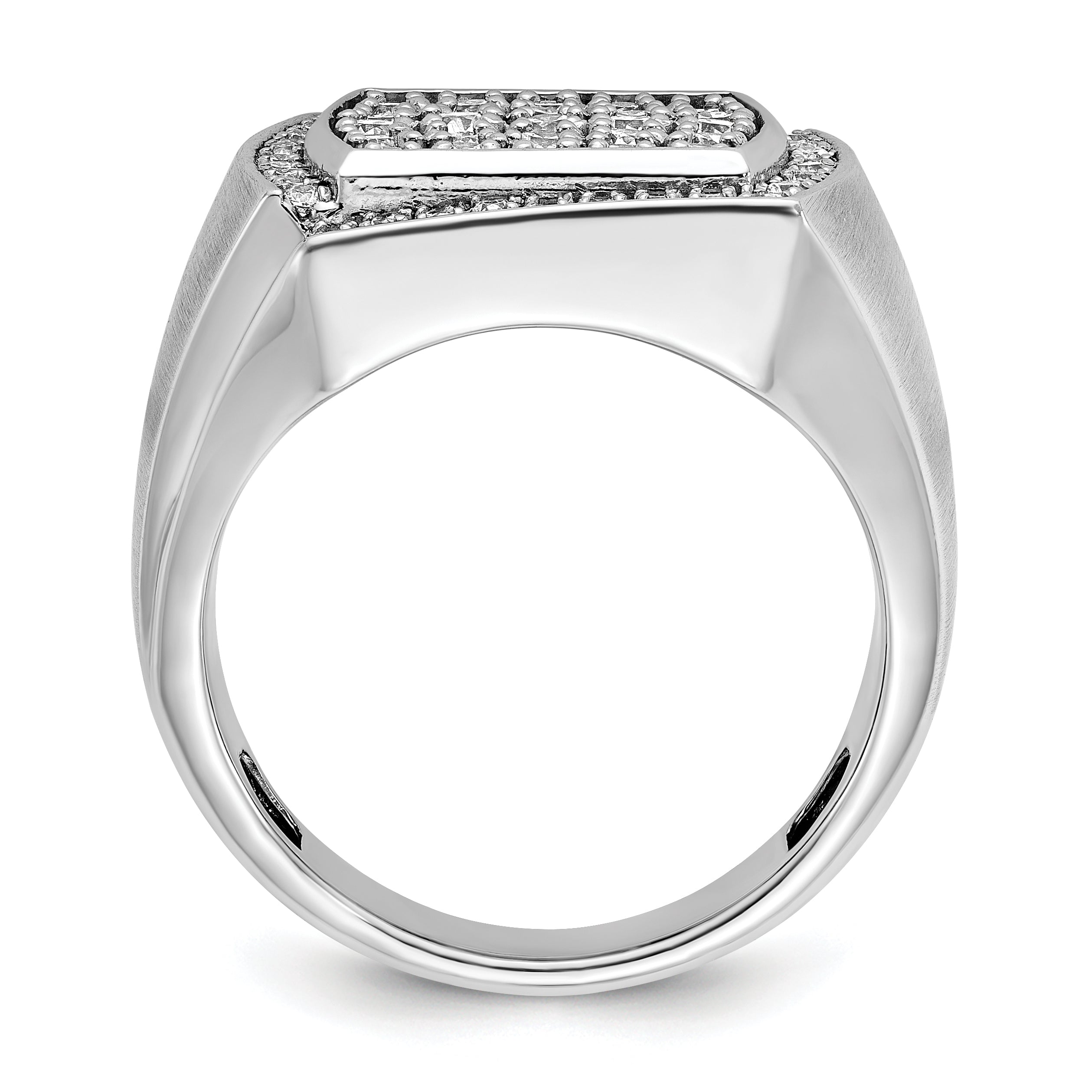 10k White Gold Men's Polished and Satin 1 1/3 Carat A Quality Diamond Cluster Ring