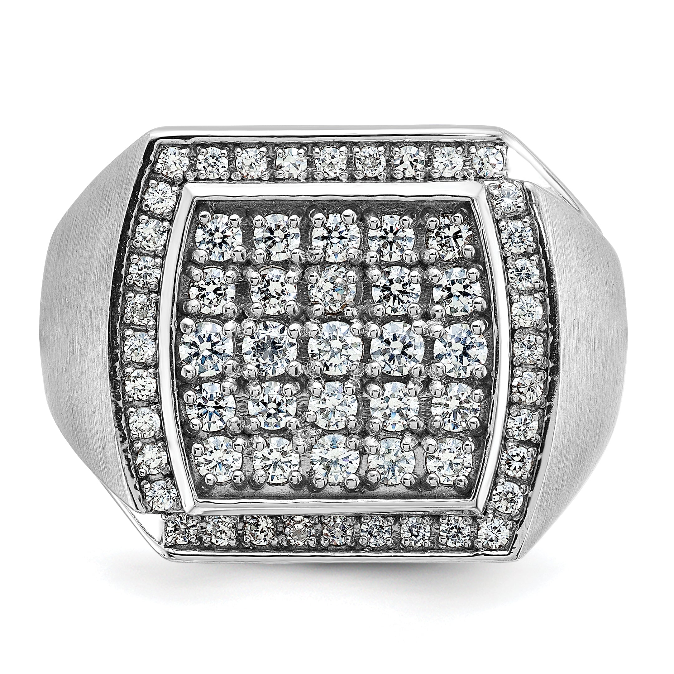 10k White Gold Men's Polished and Satin 1 1/3 Carat A Quality Diamond Cluster Ring