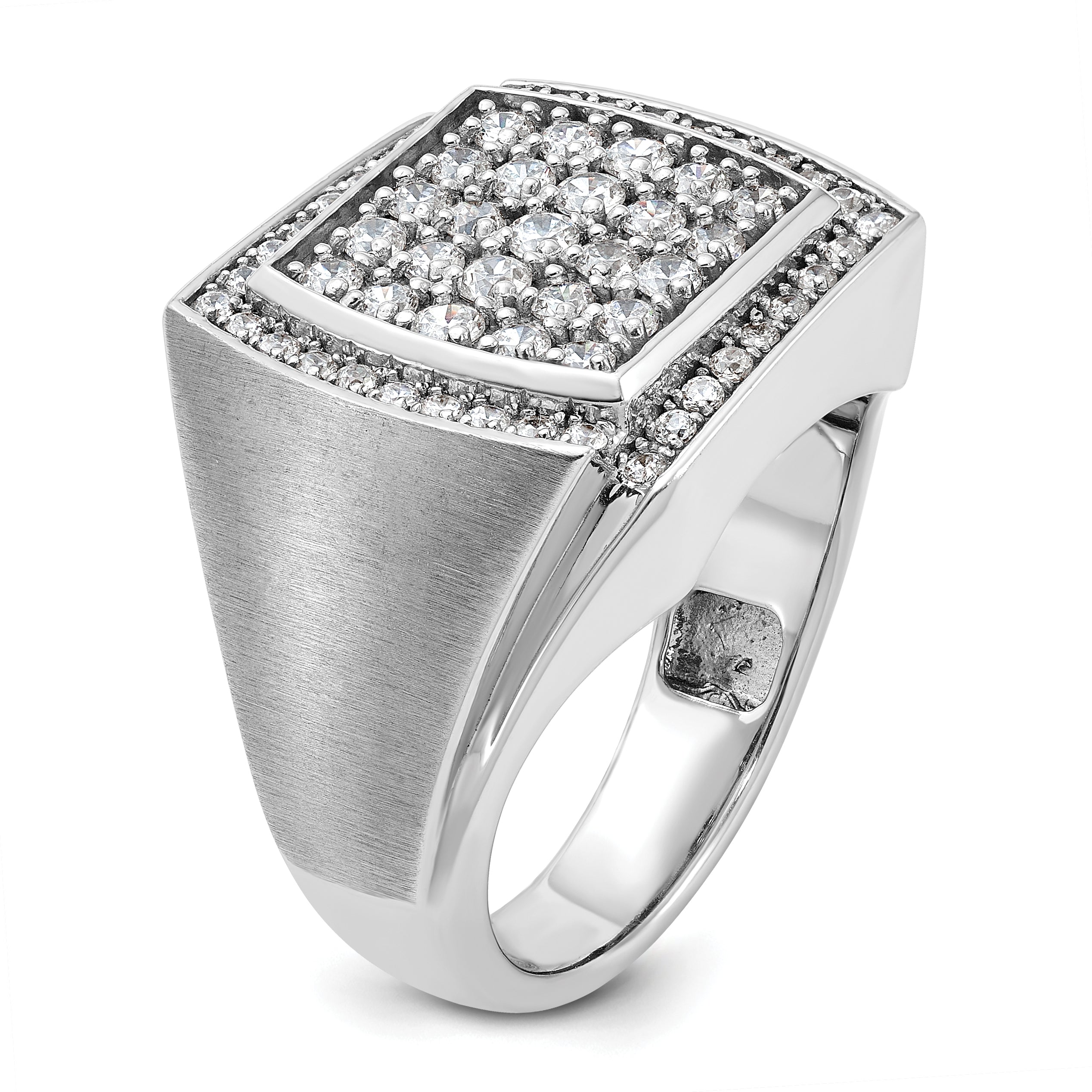 10k White Gold Men's Polished and Satin 1 1/3 Carat A Quality Diamond Cluster Ring