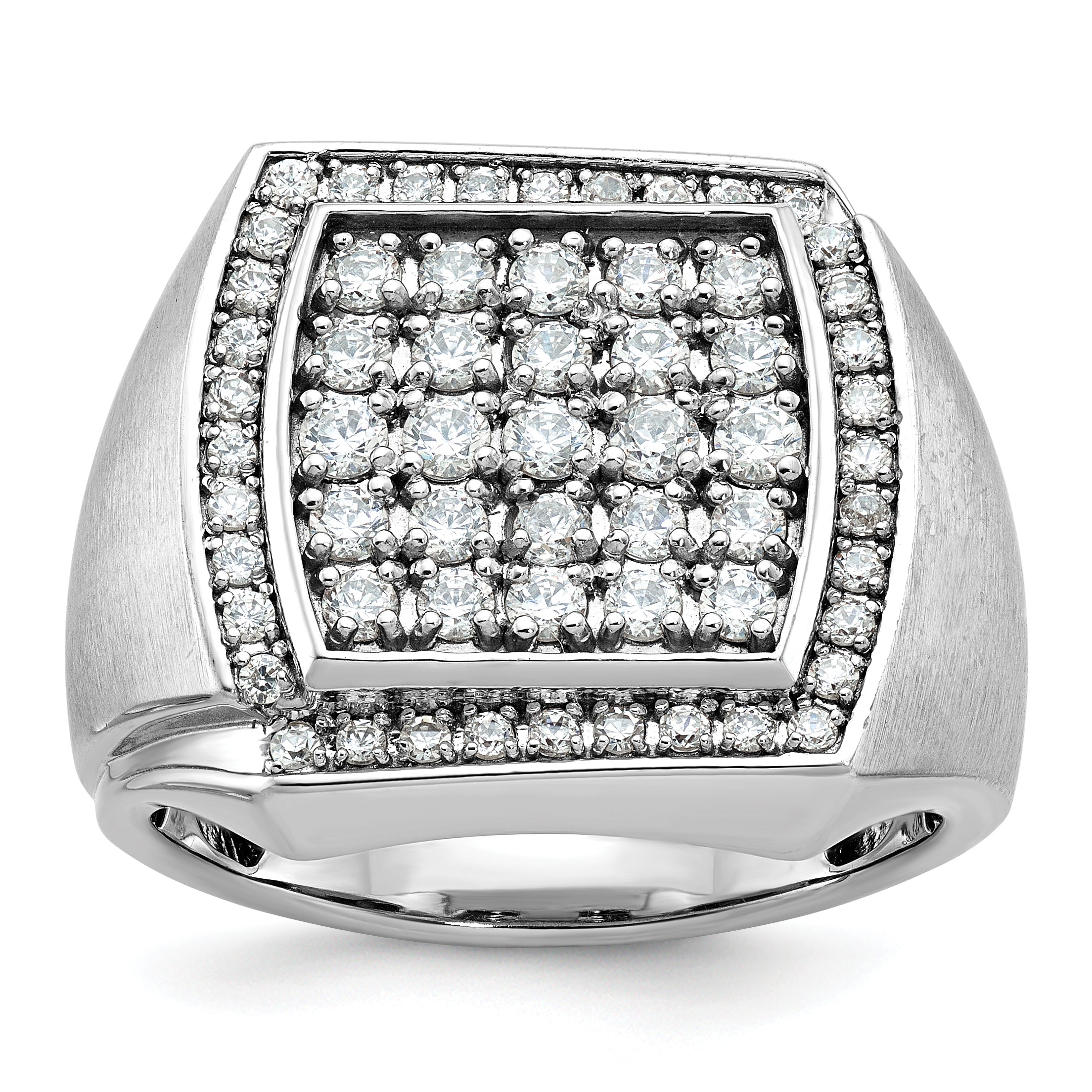 10k White Gold Men's Polished and Satin 1 1/3 Carat A Quality Diamond Cluster Ring