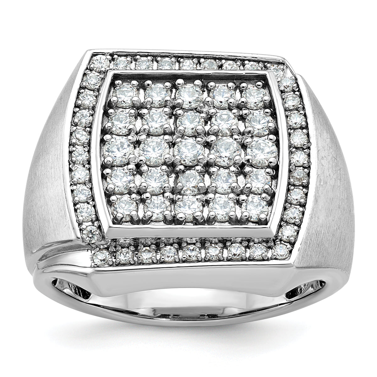 10k White Gold Men's Polished and Satin 1 1/3 Carat A Quality Diamond Cluster Ring