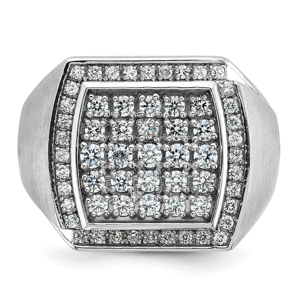 14k White Gold Men's Polished and Satin 1 1/3 Carat AA Quality Diamond Cluster Ring - Sophia Jewelers