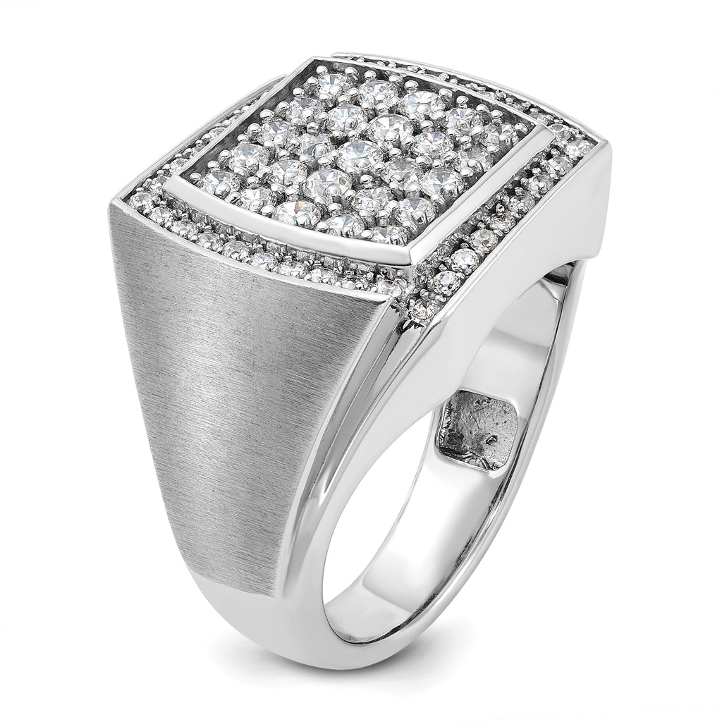 14k White Gold Mens Polished and Satin Cluster Ring Mounting, Mounting Only - Sophia Jewelers