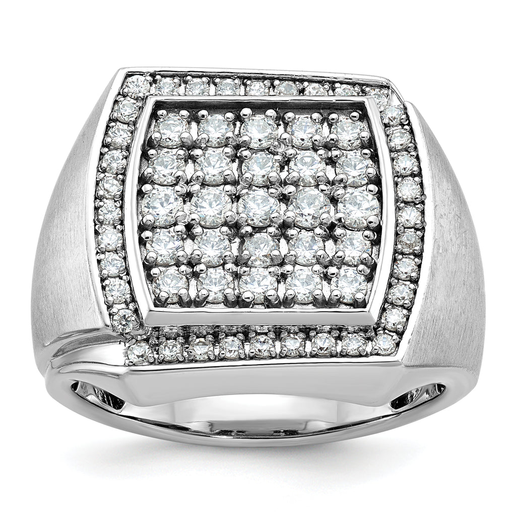 14k White Gold Mens Polished and Satin Cluster Ring Mounting, Mounting Only - Sophia Jewelers