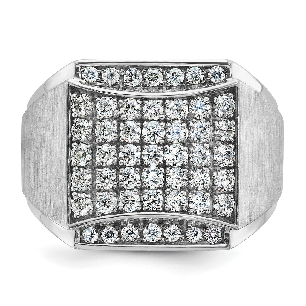 14k White Gold Mens Polished and Satin 1.5 Carat AA Quality Diamond Cluster Ring - Sophia Jewelers
