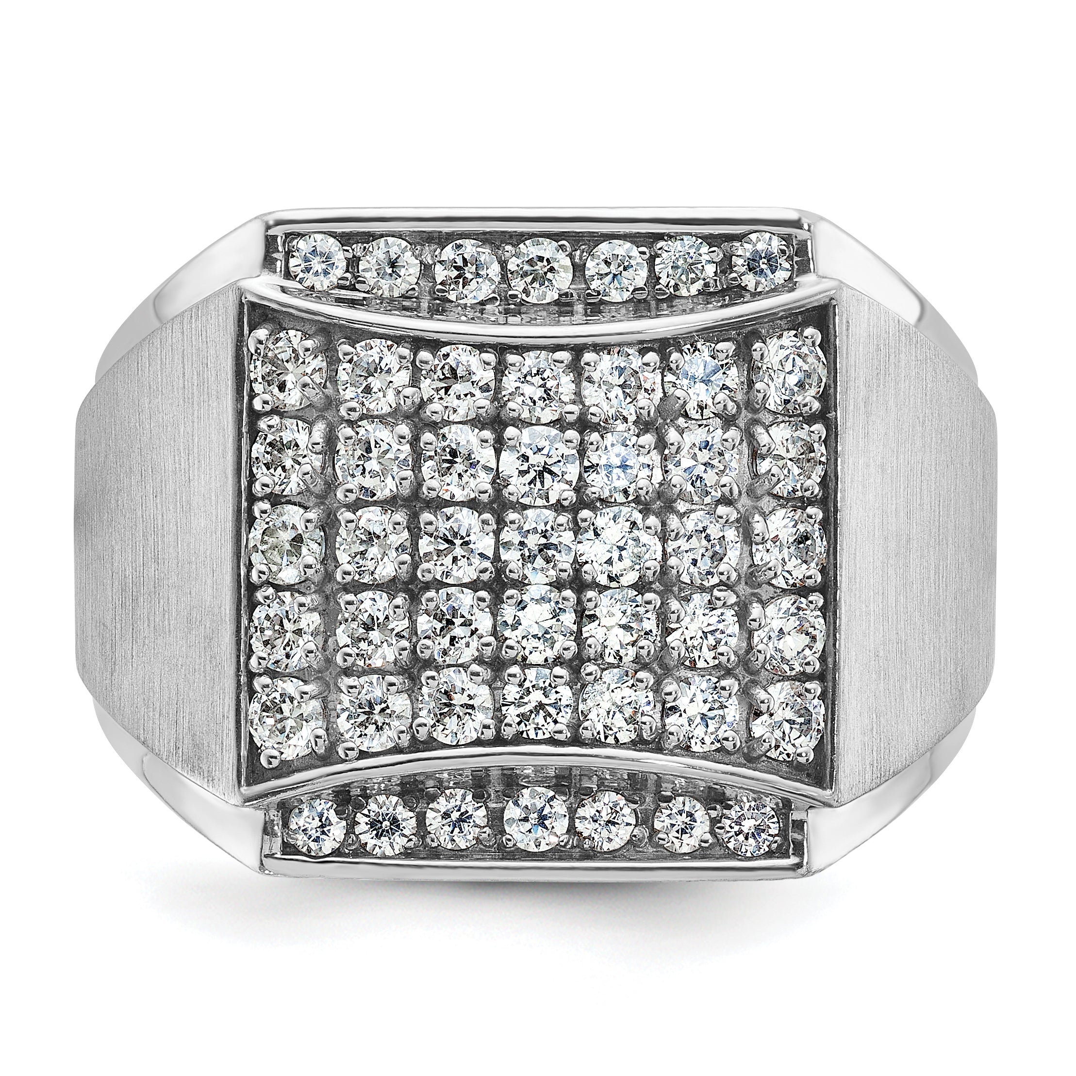 14k White Gold Mens Polished and Satin Cluster Ring Mounting, Mounting Only - Sophia Jewelers