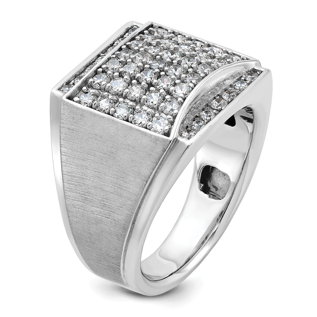 14k White Gold Mens Polished and Satin 1.5 Carat AA Quality Diamond Cluster Ring - Sophia Jewelers