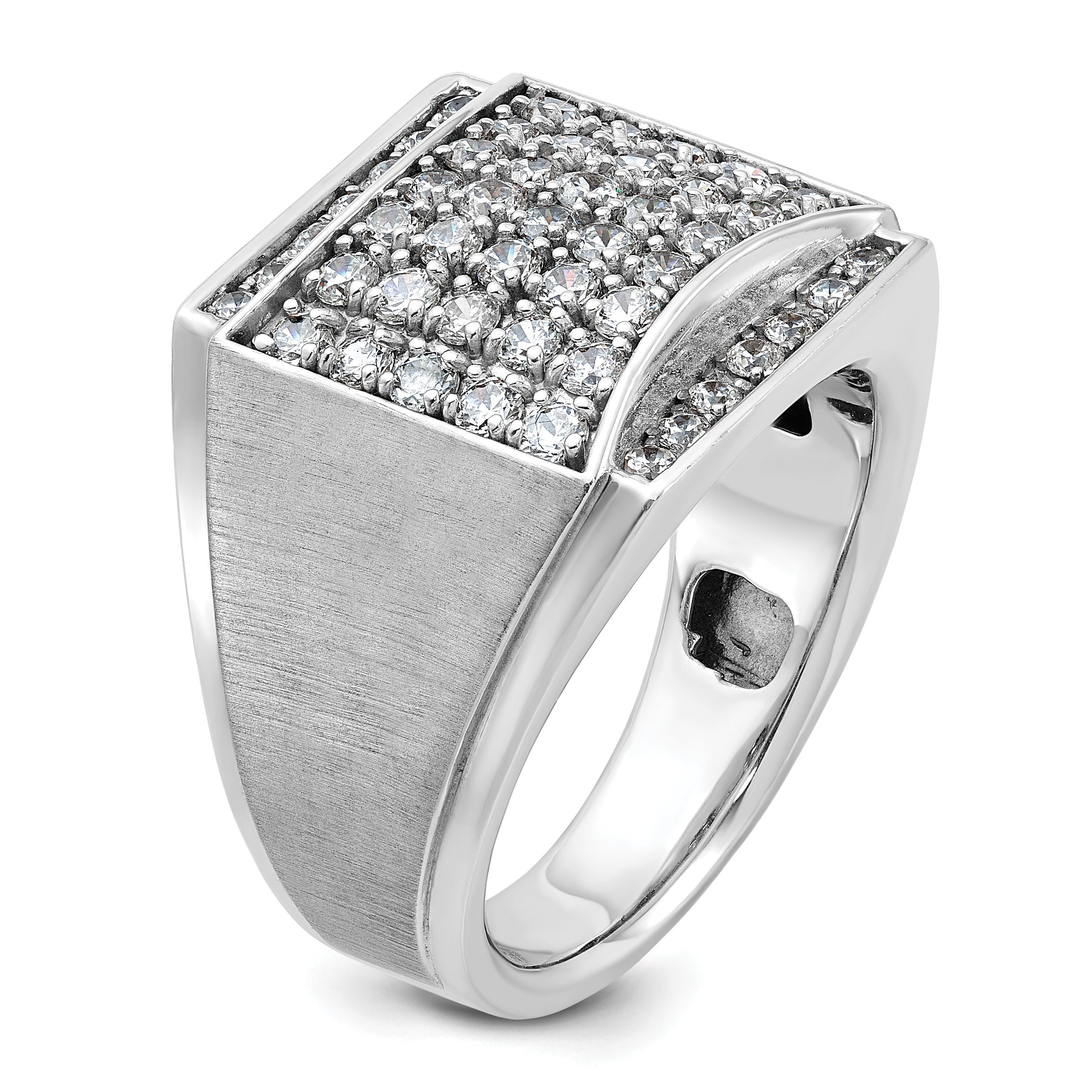 14k White Gold Mens Polished and Satin Cluster Ring Mounting, Mounting Only - Sophia Jewelers