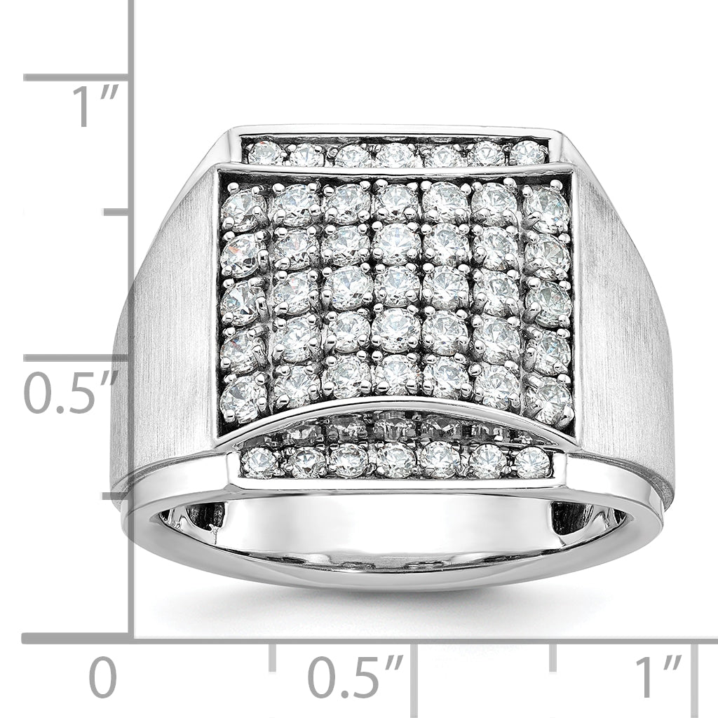 14k White Gold Mens Polished and Satin Cluster Ring Mounting, Mounting Only - Sophia Jewelers