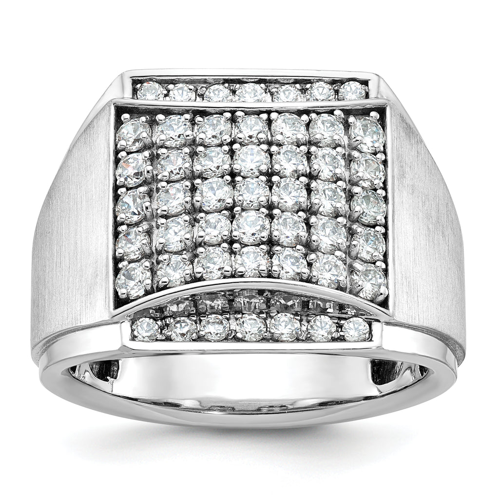 14k White Gold Mens Polished and Satin 1.5 Carat AA Quality Diamond Cluster Ring - Sophia Jewelers