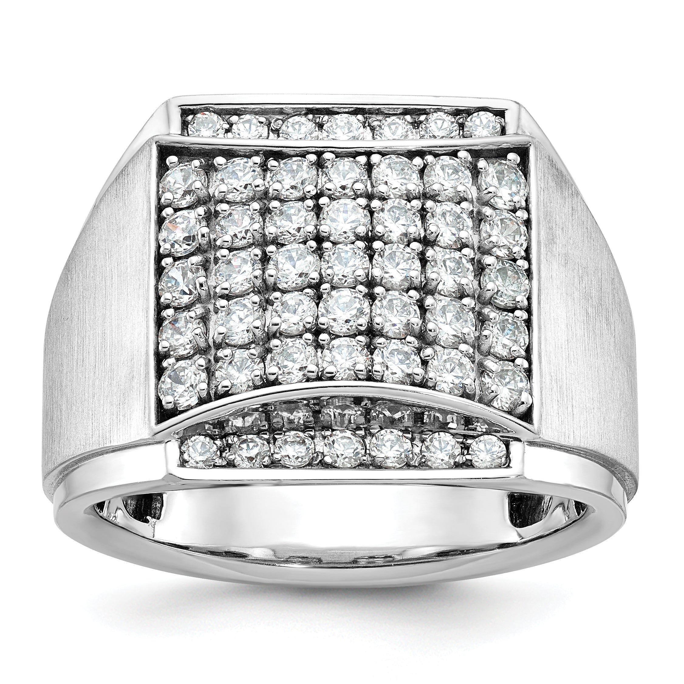 14k White Gold Mens Polished and Satin 1.5 Carat AA Quality Diamond Cluster Ring - Sophia Jewelers