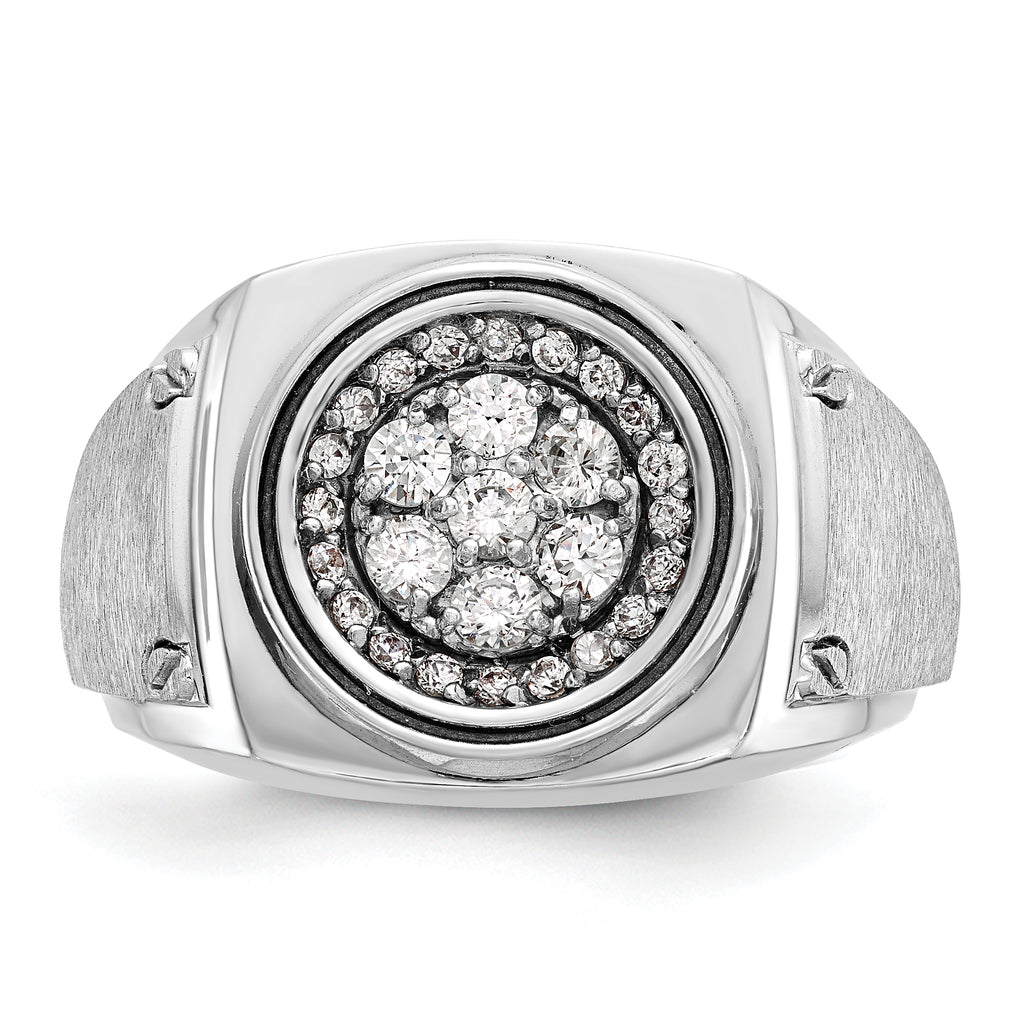 14k White Gold Mens Polished and Satin 3/4 Carat AA Diamond Round Cluster Halo Ring - Sophia Jewelers