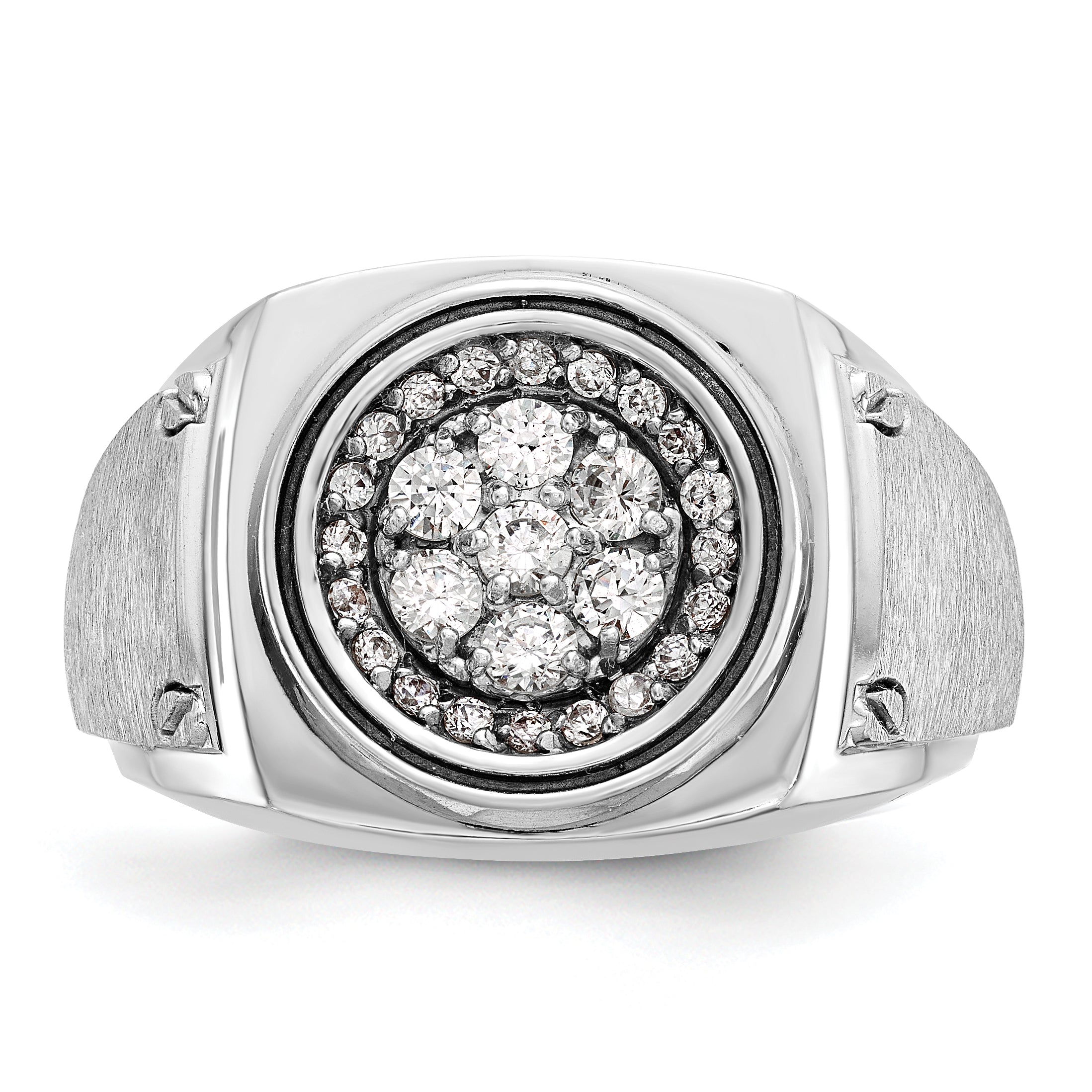 14k White Gold Mens Polished and Satin 3/4 Carat AA Diamond Round Cluster Halo Ring - Sophia Jewelers
