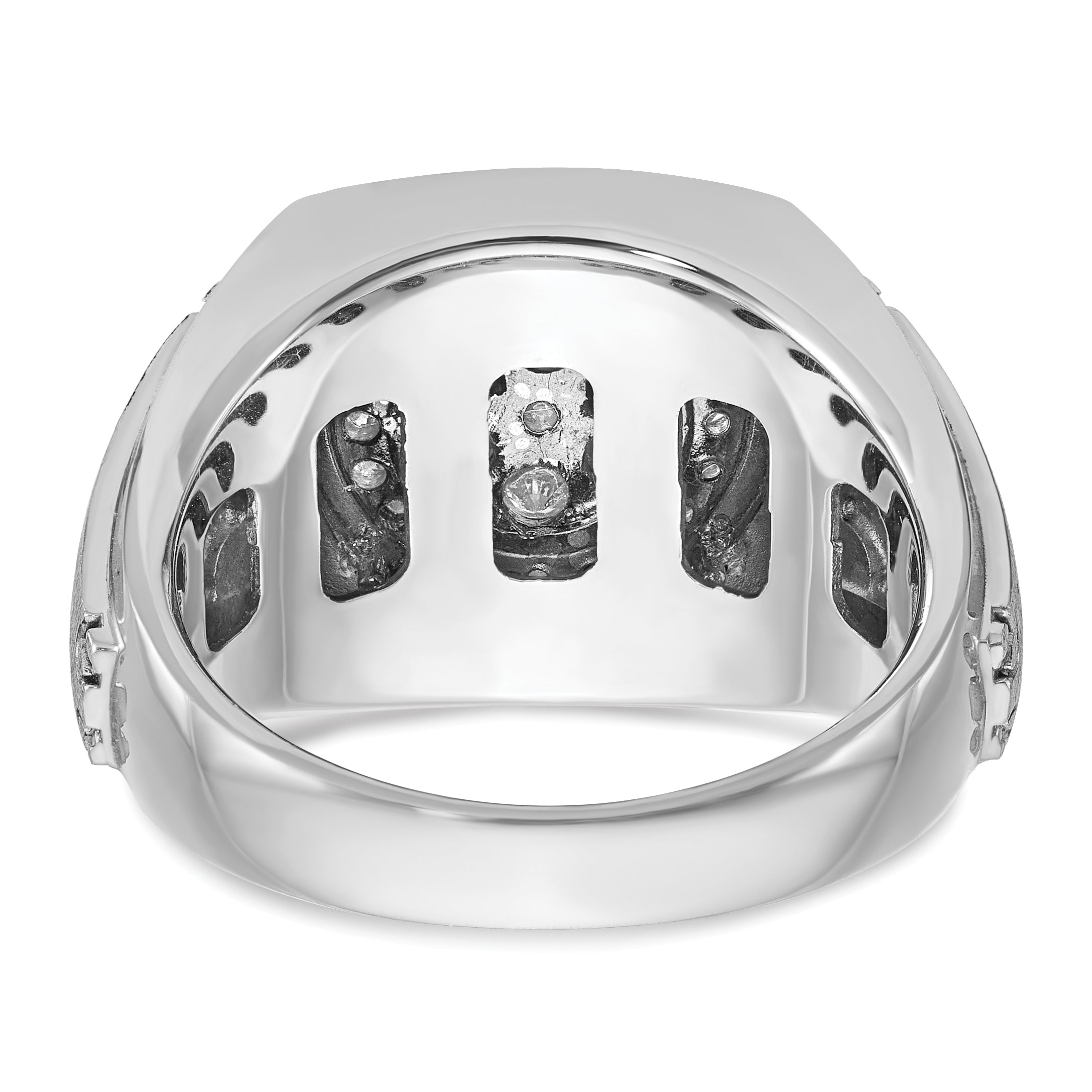 14k White Gold Mens Polished and Satin Round Cluster Halo Ring Mounting, Mounting Only - Sophia Jewelers