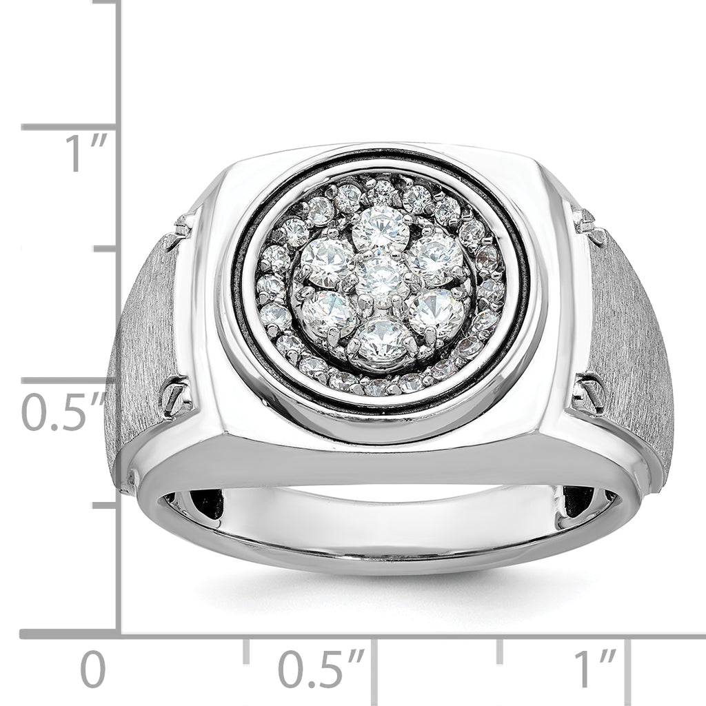 14k White Gold Mens Polished and Satin 3/4 Carat AA Diamond Round Cluster Halo Ring - Sophia Jewelers