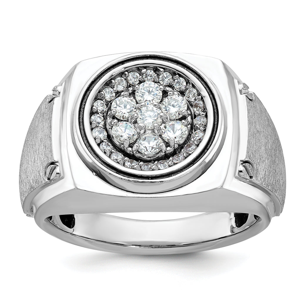 14k White Gold Mens Polished and Satin Round Cluster Halo Ring Mounting, Mounting Only - Sophia Jewelers