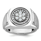 14k White Gold Mens Polished and Satin Round Cluster Halo Ring Mounting, Mounting Only - Sophia Jewelers