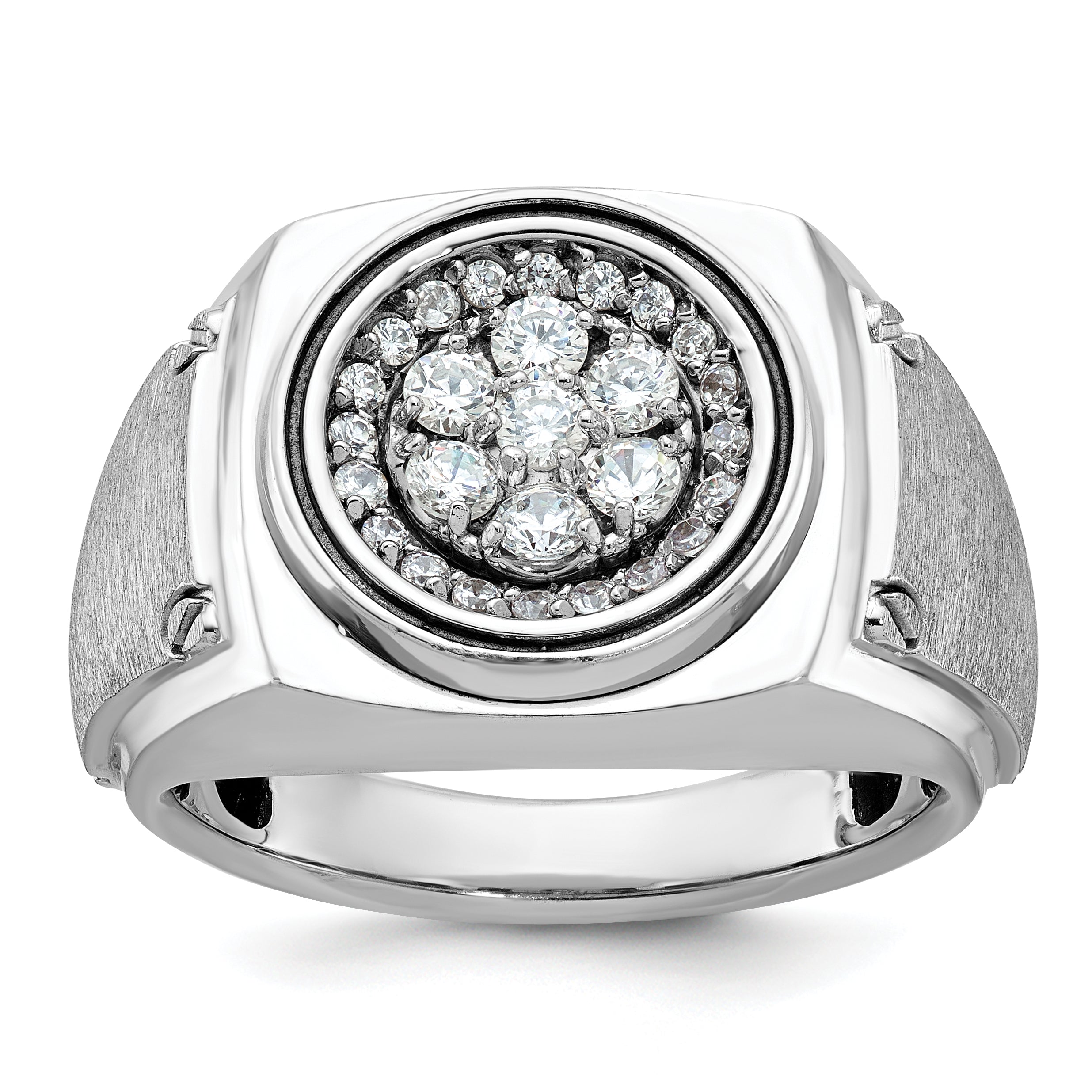 14k White Gold Mens Polished and Satin Round Cluster Halo Ring Mounting, Mounting Only - Sophia Jewelers