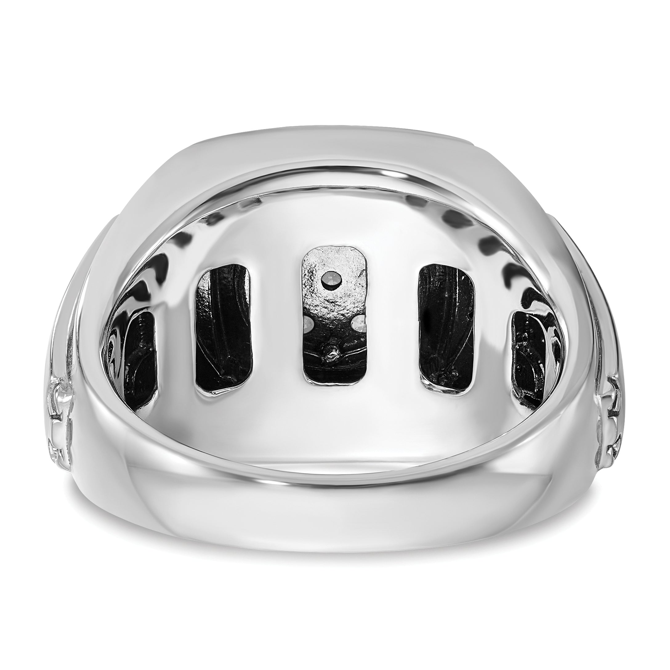 10k White Gold Men's Polished and Satin 3/4 Carat A Quality Black and White Diamond Halo Cluster Ring