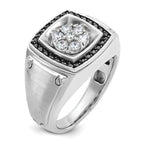 10k White Gold Men's Polished and Satin 3/4 Carat A Quality Black and White Diamond Halo Cluster Ring