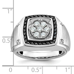 10k White Gold Men's Polished and Satin 3/4 Carat A Quality Black and White Diamond Halo Cluster Ring