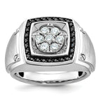 14k White Gold Men's Polished and Satin 3/4 Carat AA Quality Black and White Diamond Halo Cluster Ri - Sophia Jewelers