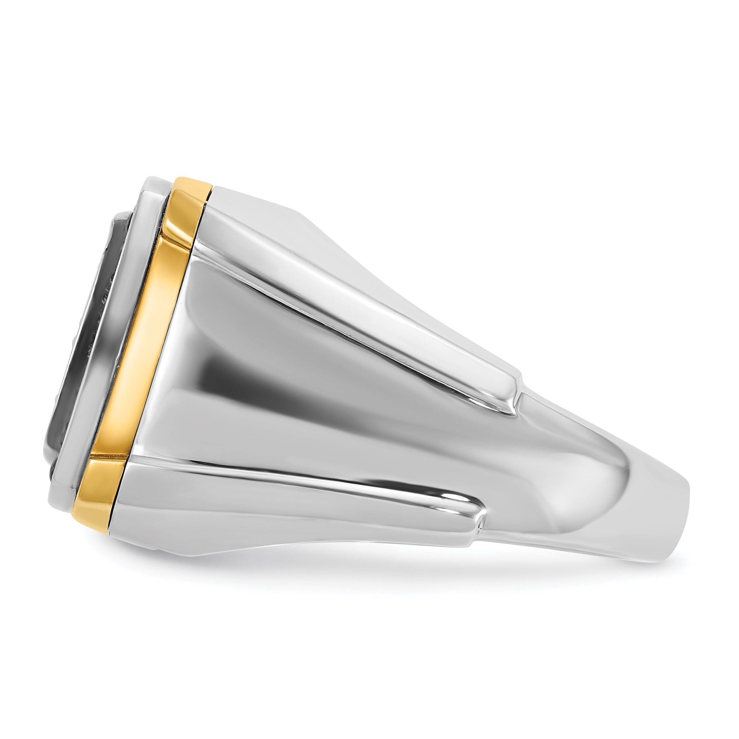 10k Two-tone Men's Polished 3/4 Carat A Quality Black and White Diamond Square Cluster Ring