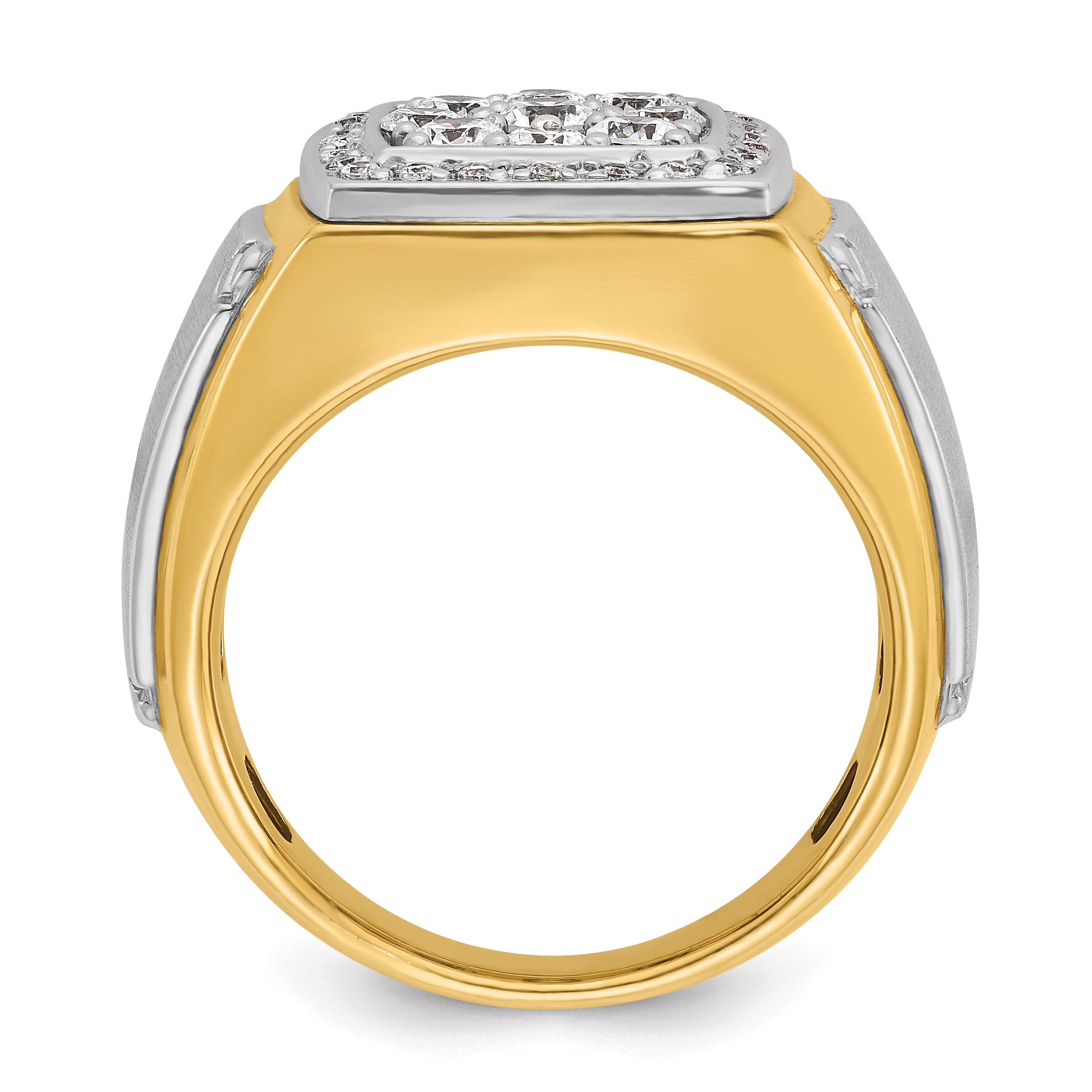 10k Two-tone Men's Polished and Satin 1 Carat A Quality Diamond Square Cluster Ring Secondary image