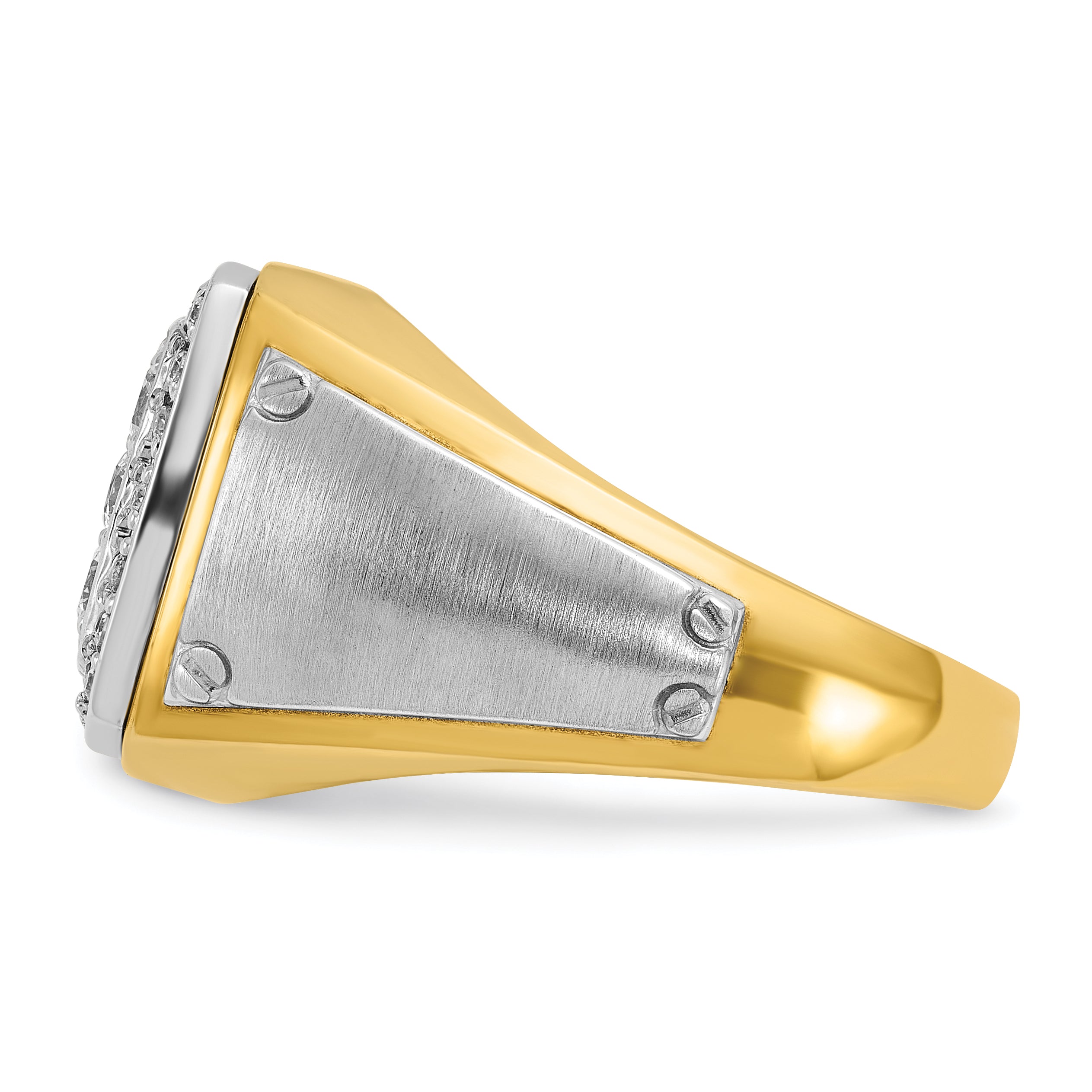 10k Two-tone Men's Polished and Satin 1 Carat A Quality Diamond Square Cluster Ring