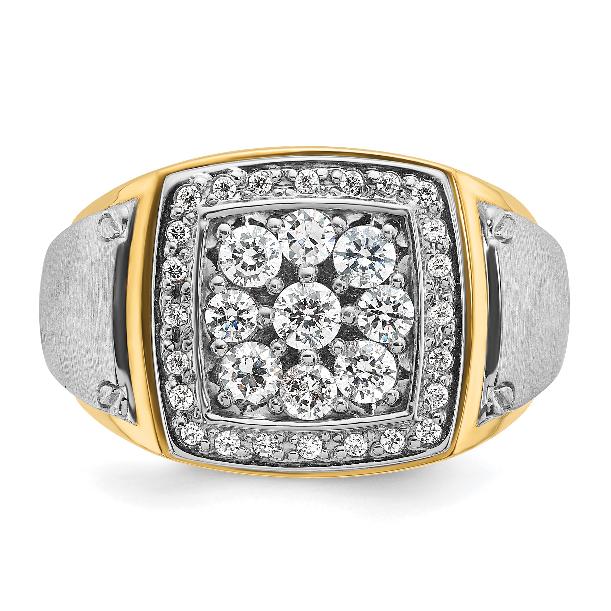 10k Two-tone Men's Polished and Satin 1 Carat A Quality Diamond Square Cluster Ring