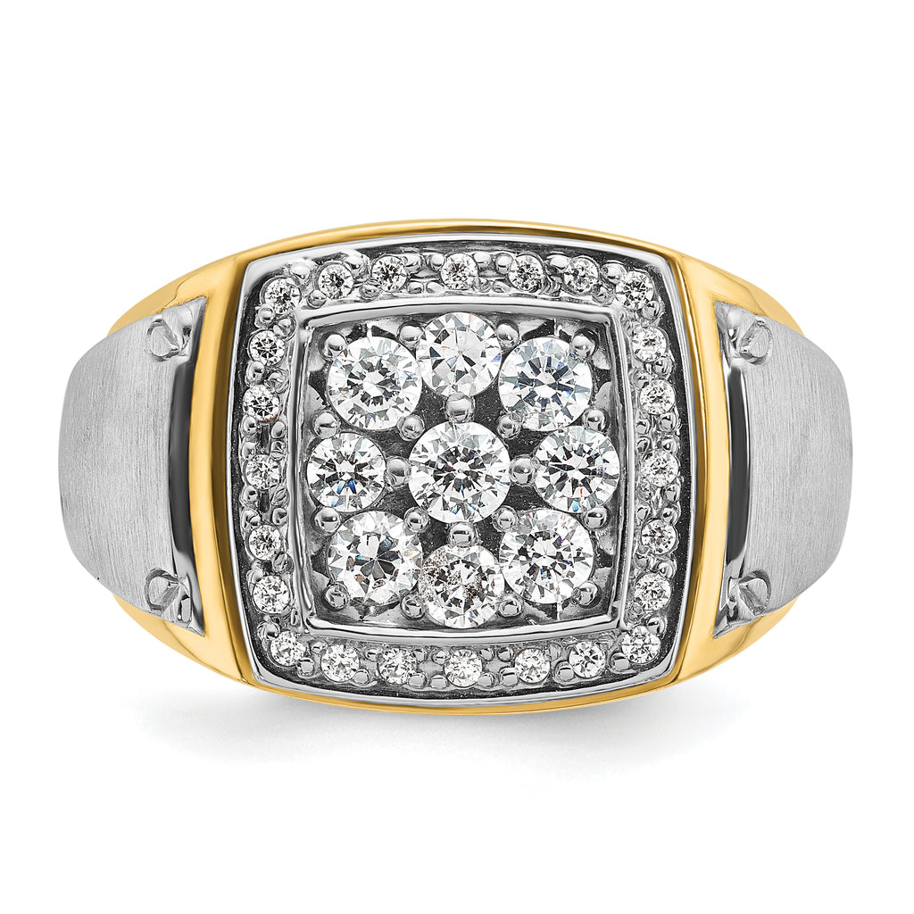 10k Two-tone Men's Polished and Satin 1 Carat A Quality Diamond Square Cluster Ring