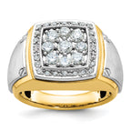 10k Two-tone Men's Polished and Satin 1 Carat A Quality Diamond Square Cluster Ring