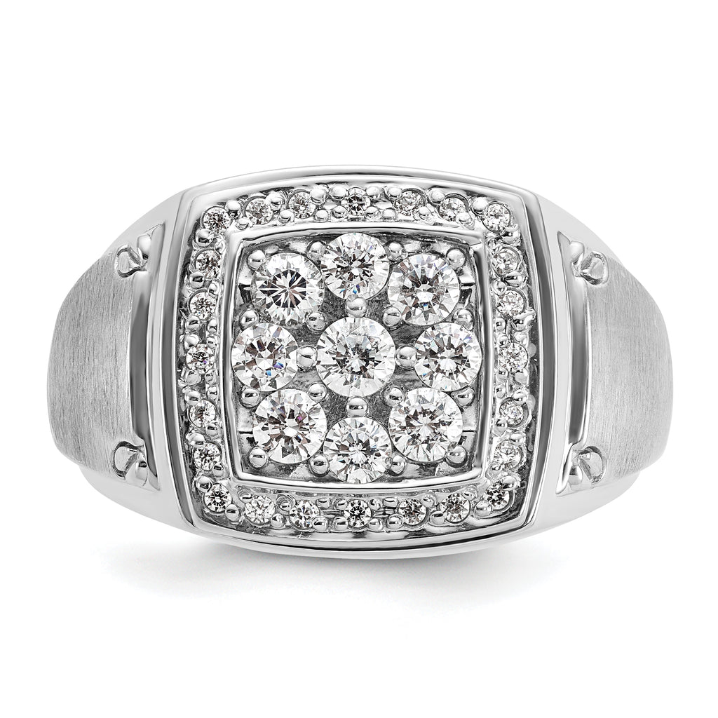 14k White Gold Mens Polished and Satin Square Cluster Halo Ring Mounting, Mounting Only - Sophia Jewelers